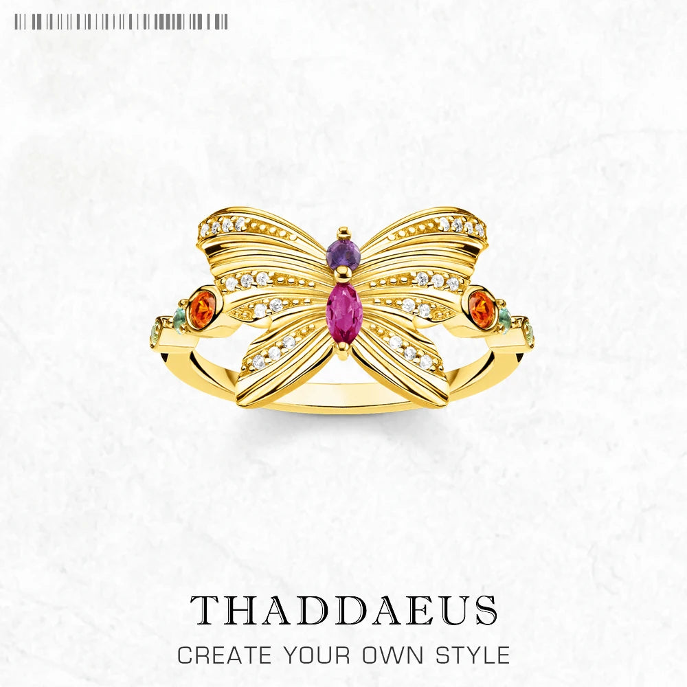 Inel delicat cu fluture, auriu, stil european, bijuterii fine pentru femei, cadou norocos, din argint 925