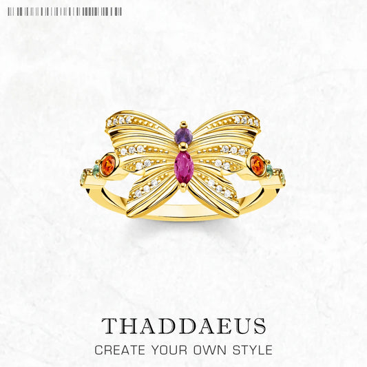 Delicate Ring Butterfly Gold Europe Style Fine Jewerly For Women Lucky Gift In 925 Sterling Silver