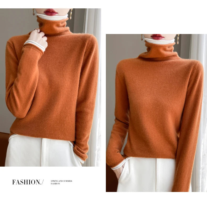 SHUANGYANROADCN Merino Rollpullover - Größe M, Merinowolle