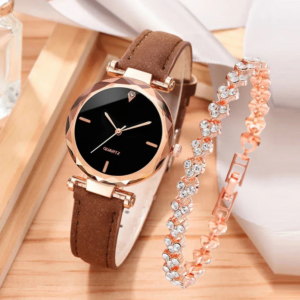 Uhren-Armband-Set 2025: 2PCS Luxury-Rhinestone - Fashion Bracelet Collection