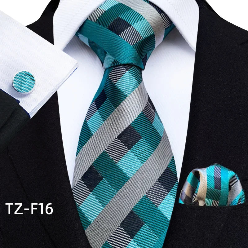 Luxury Mens Ties Floral Black Gold Ties Paisley Grid NeckTie Pocket Square Cufflinks Set Men's Wedding Party Tie