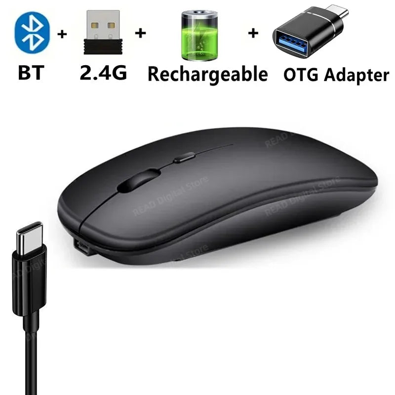 Wireless Maus Slim Bluetooth-kompatibel 2.4G Computer-Mäuse Portable Rechargeable/Battery Cordless Maus für iPad Laptop Desktop