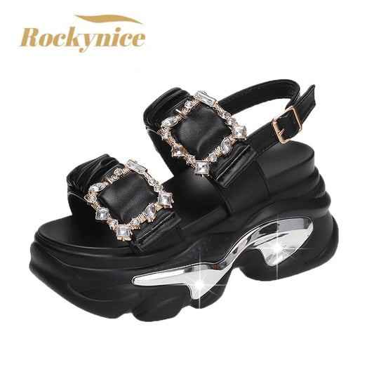 Women's Bling Strap Chunky Sandals Summer 2023 Thick Bottom Wedges Beach Slippers Woman Fashion Pink High Platform Sandals Mujer