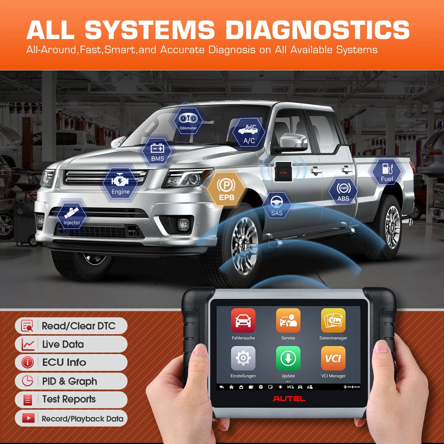 Autel MaxiCOM MK808BT Pro OBD2 Scanner Instrument de diagnosticare auto Cititor de coduri cu test activ, diagnosticare completă a sistemului, peste 28 de servicii