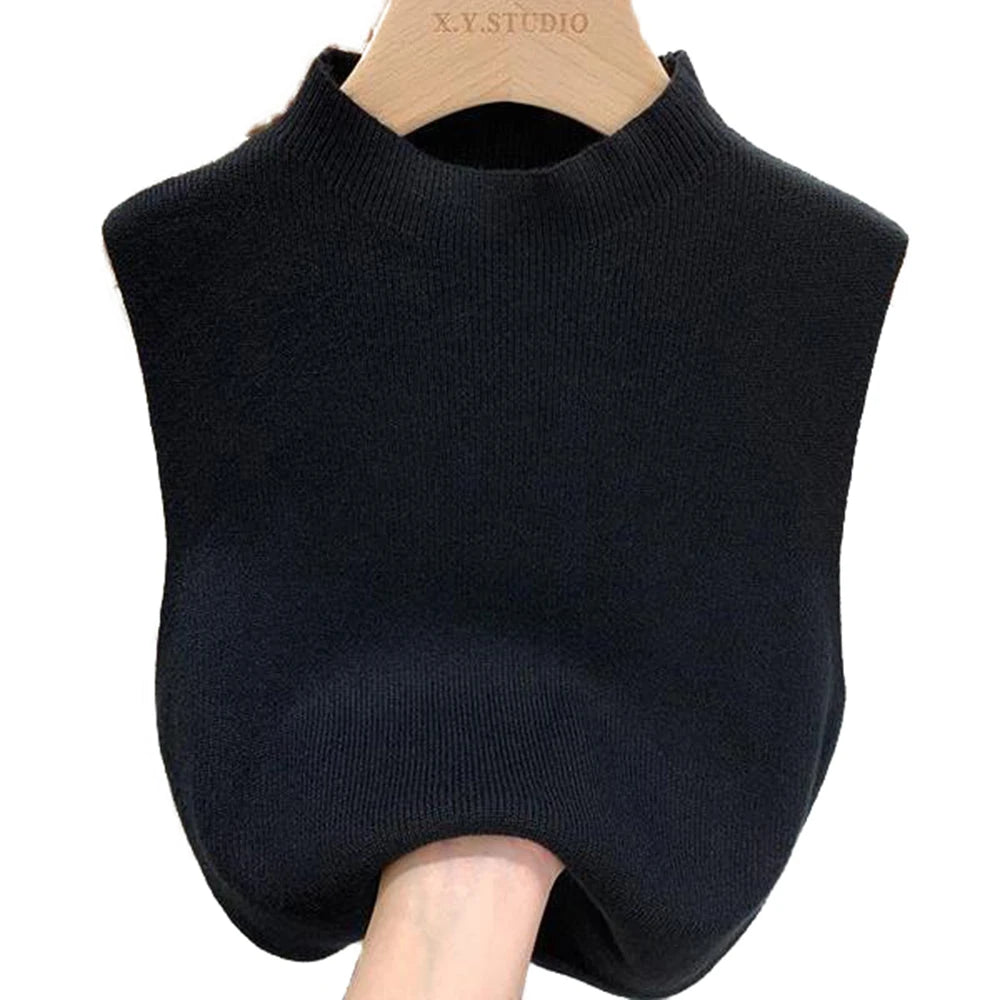Femeii vestă maiou culoare solidă tricotate tricouri tricou top crop top camisol pulover cu guler înalt primăvară toamnă fără mâneci