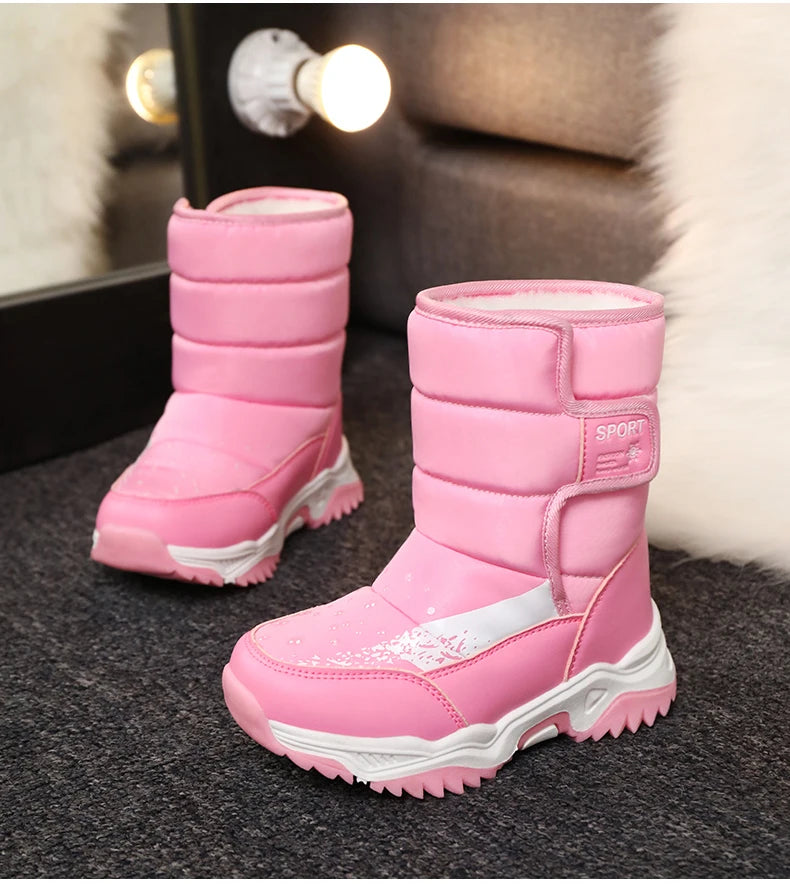 Kinder Winter Stiefel 2025 - Warme Leder Boots Jungen Mädchen - Rutschfest Gefüttert Pink Lila - Mode Winterschuhe