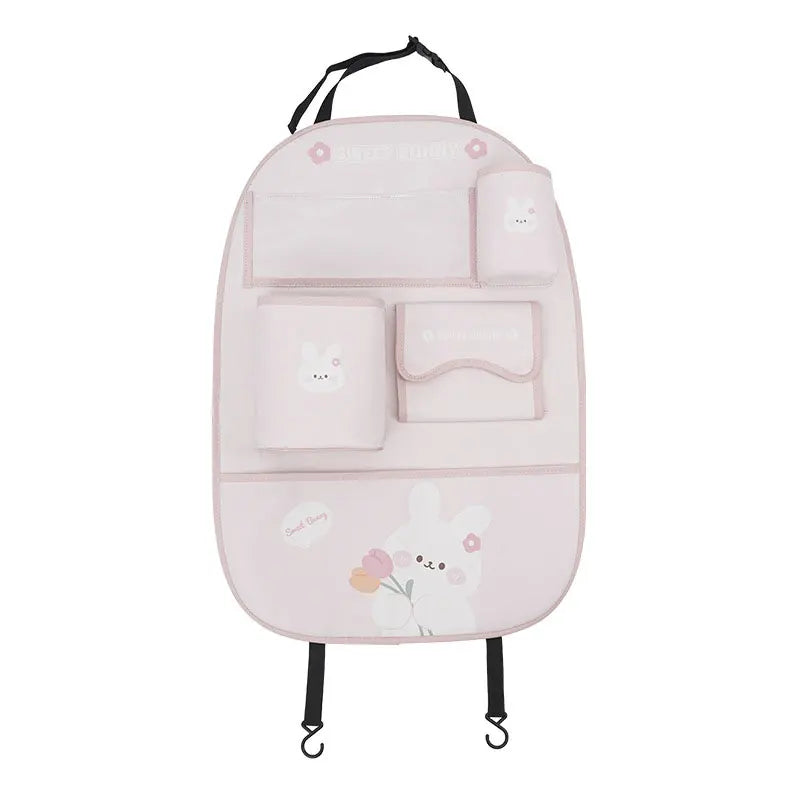 Car Seat Back Storage Bag Organizer Bear Bunny Multifunctional Car Back Seat Anti-Dirty Anti-Kick Storage Pad Car Accessories