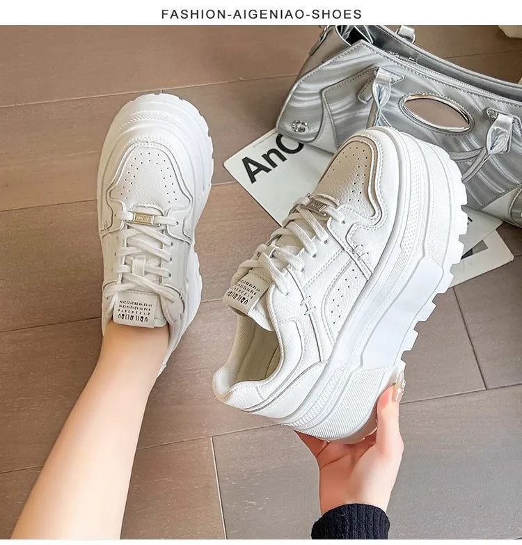 Women9 CM Platform Sneakers Casual Outdoor Simple Design Skateboard Comfortable Lace Up Sneakers Running Sports Shoes Female 40