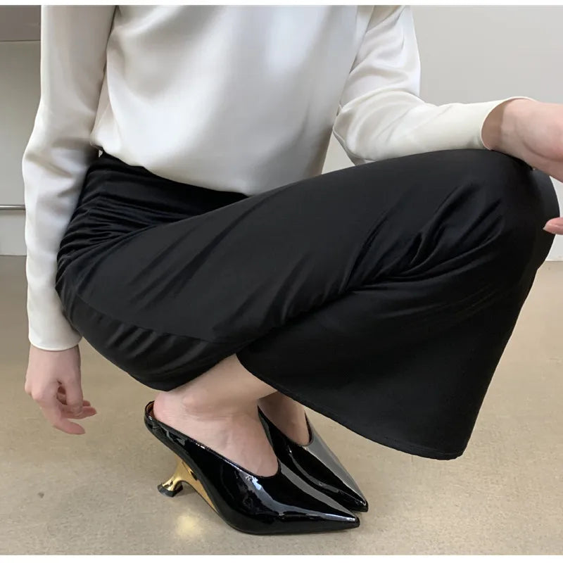 Elegant Pointed Toe Women Slippers Shoes Designer Shallow Fashion Spring Autumn Wedges High Heels Banquet Mule Zapatos De Mujer