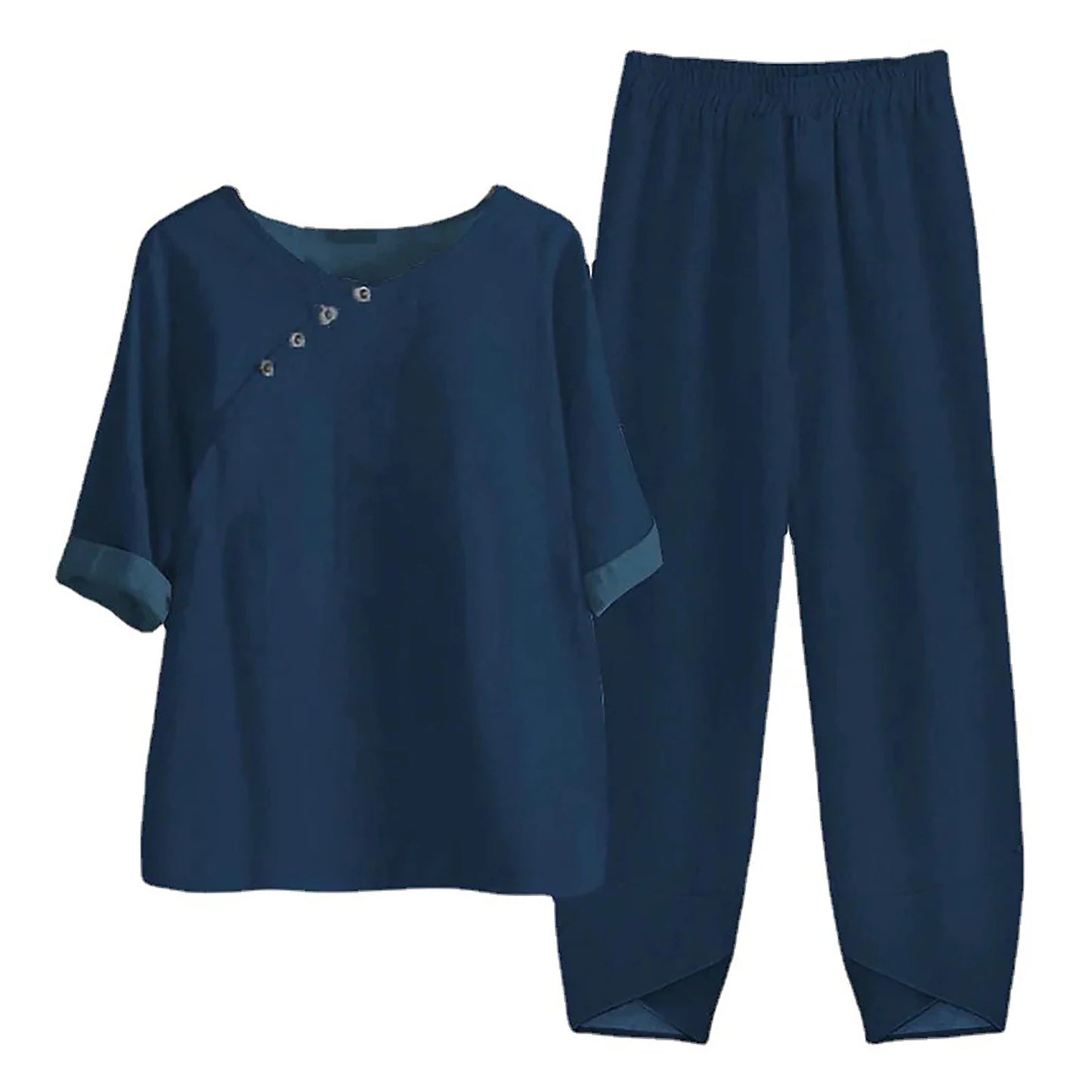 Elegant  Women Outfit Breathable Flower Pattern Blouse Trousers Half Sleeves Soft Blouse Pants Spring Clothes