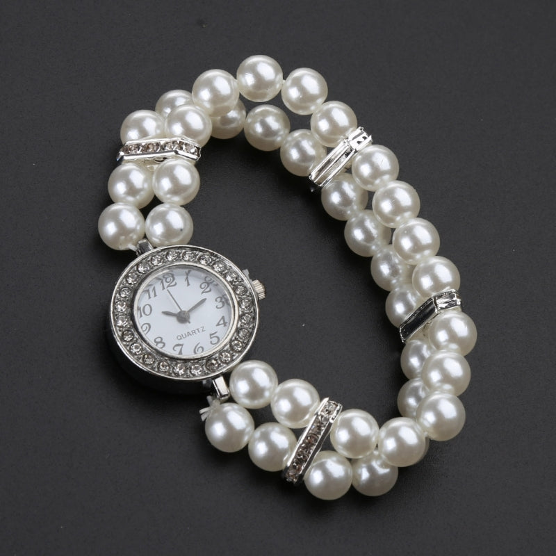 Frauen Uhr Simulierte Perlen Strass Luxus Mode Elegant Handgelenk Band Armband Schmuck Geschenke Dame Elastisch Universal Charms