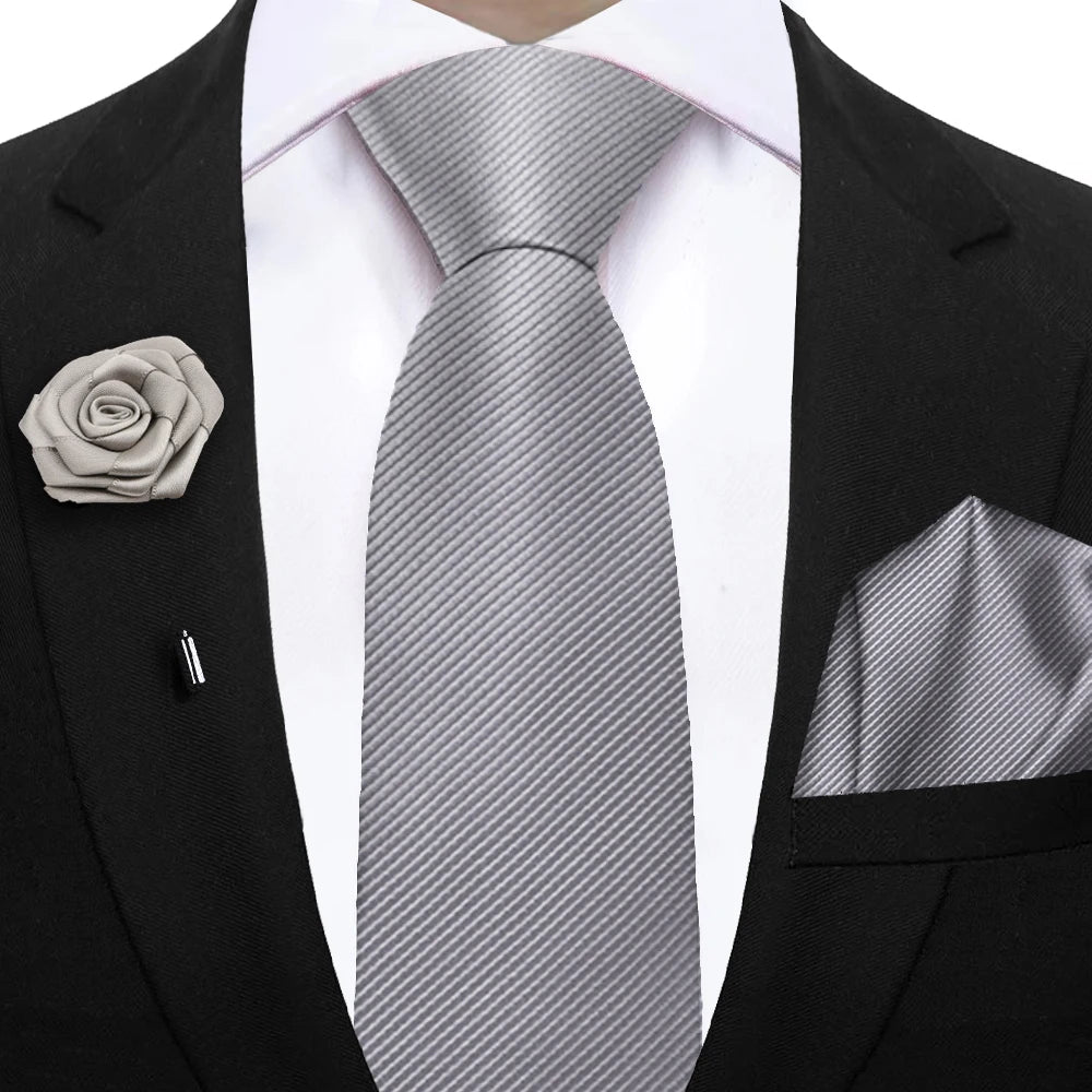 Simplicity Mens Ties Solid NeckTie Pocket Square Floral Brooch Set Men's Wedding Tie Suit Accessories Fit Group Holiday Party