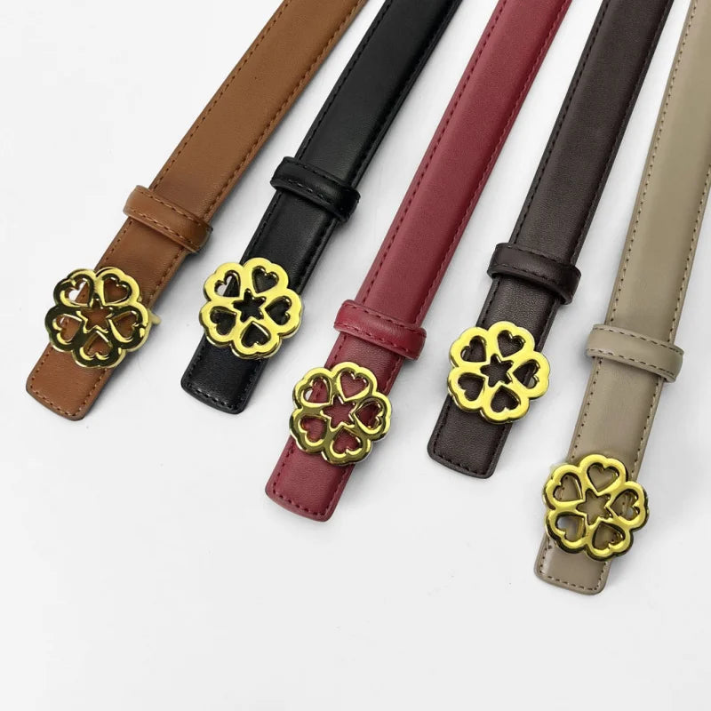 Women's Belt Versatile Retro Bronze Buckle Cowhide Thin Belt2.3Simple and Elegant Decorative Dress Suit Apparel Accessories
