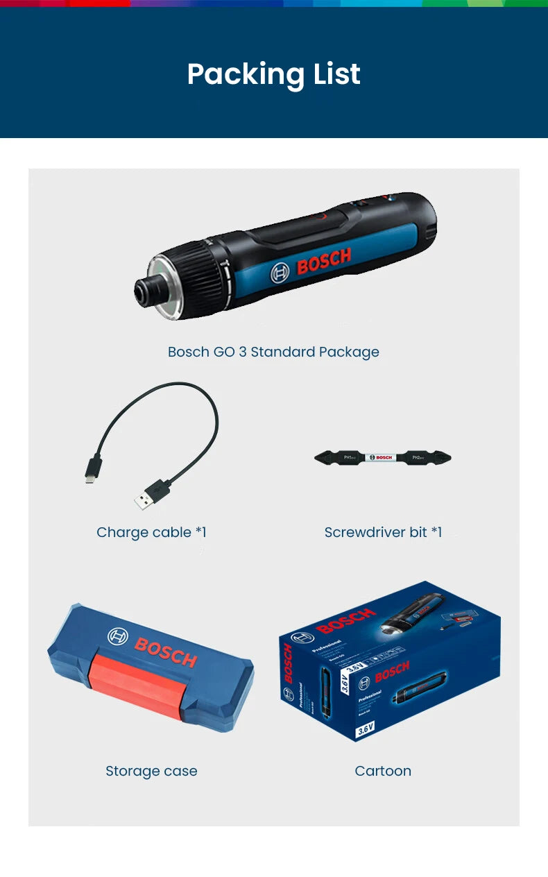 Bosch GO 3 Akku Schraubendreher Set 3.6V 5Nm 2 Ah Batterie Elektro Schraubendreher Mini Hand Bohrer Heim Multi-Funktion Elektrowerkzeug