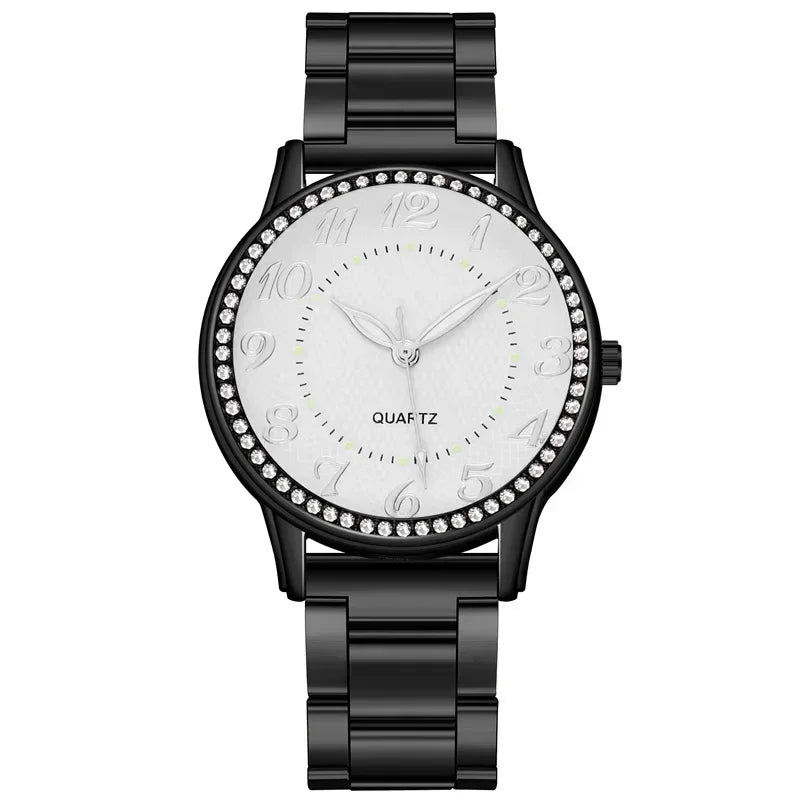 Luxury Brand Women Watch 2025 New Fashion Simple Rhinestone Steel Band Watch Ladies Big Dial Quartz Clock Bracelet Clock
