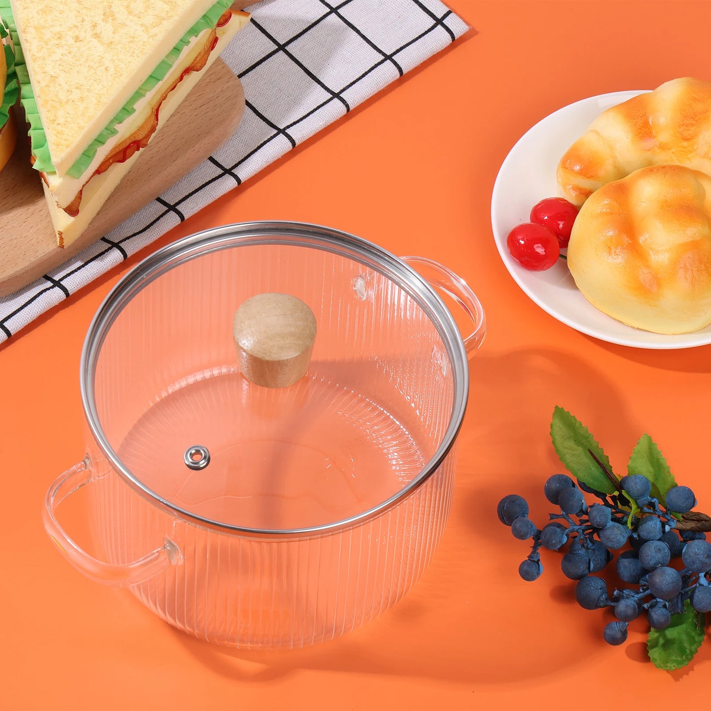 Glass Cooking Pot with Lid 1.6L/54oz Heat Resistant Glass Saucepan with Double Handles Non-Stick Borosilicate Glass Stovetop Pot