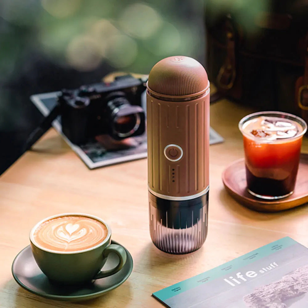 icafilas Portable Kaffeemaschine - Heizbar für Kapseln & Pulver, Travel Espresso Maker mit Tasche