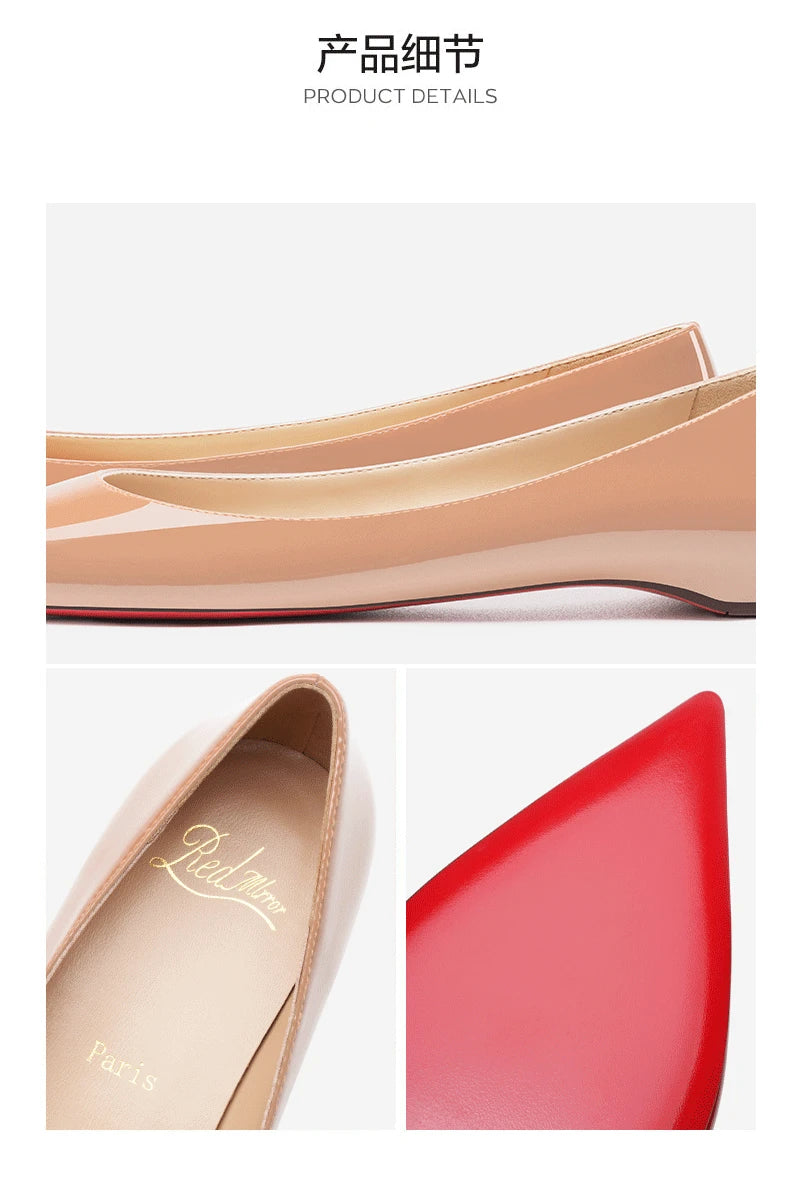 woman 2024 trend luxury women's Leather Shoes for Women Flat Shoes Red Shiny Bottom Elegant Pointed Toe Boat Shoes