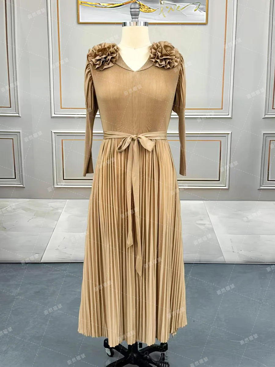 Rochii elegante și frumoase pentru femei, rochie de seară formală de lux, rochie de bal Miyake la modă, rochie cu mânecă lungă, plisată, îmbrăcăminte