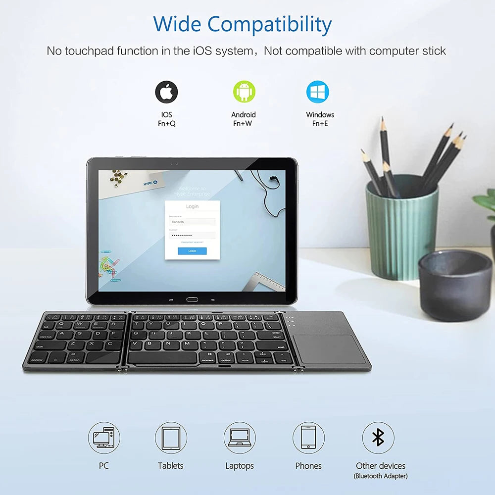 Bluetooth-Tastatur 2025: Portable Mini Three Folding Wireless Foldable Touchpad iOS Android Collection