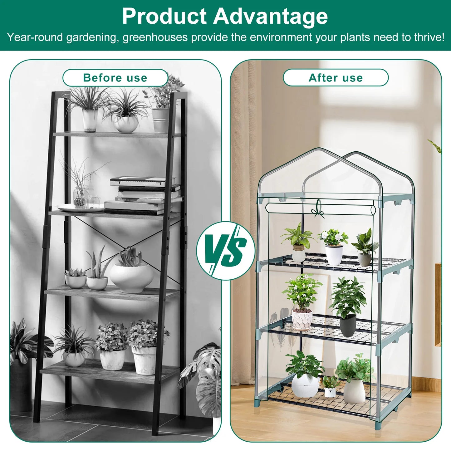 Garden Greenhouse Transparent Weatherproof Plant Grow House Cover with Roll up Double Zipper Door Small Waterproof Frost