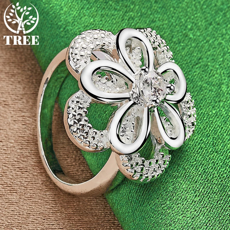 925 Sterling Blumenring Luxus - 8,7 g Zirkonia 925 Silber