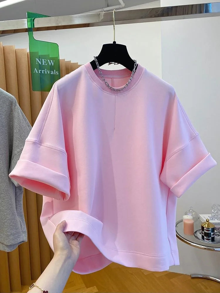 Women T-shirt 2025 Summer New Solid Color Short-sleeved T-shirt Female Loose Casual Round Neck T Shirt