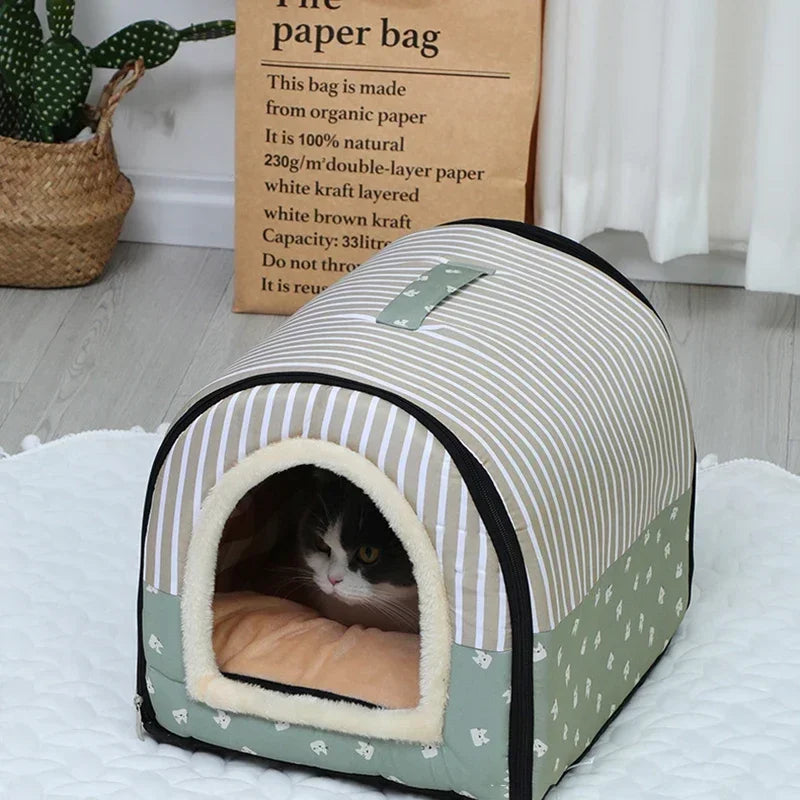 Winter Pet Cat Bed Foldable Dog House Dog Villa Sleep Kennel Removable Nest Warm Enclosed Cave Sofa Big Dog Kennel Pet Supplies