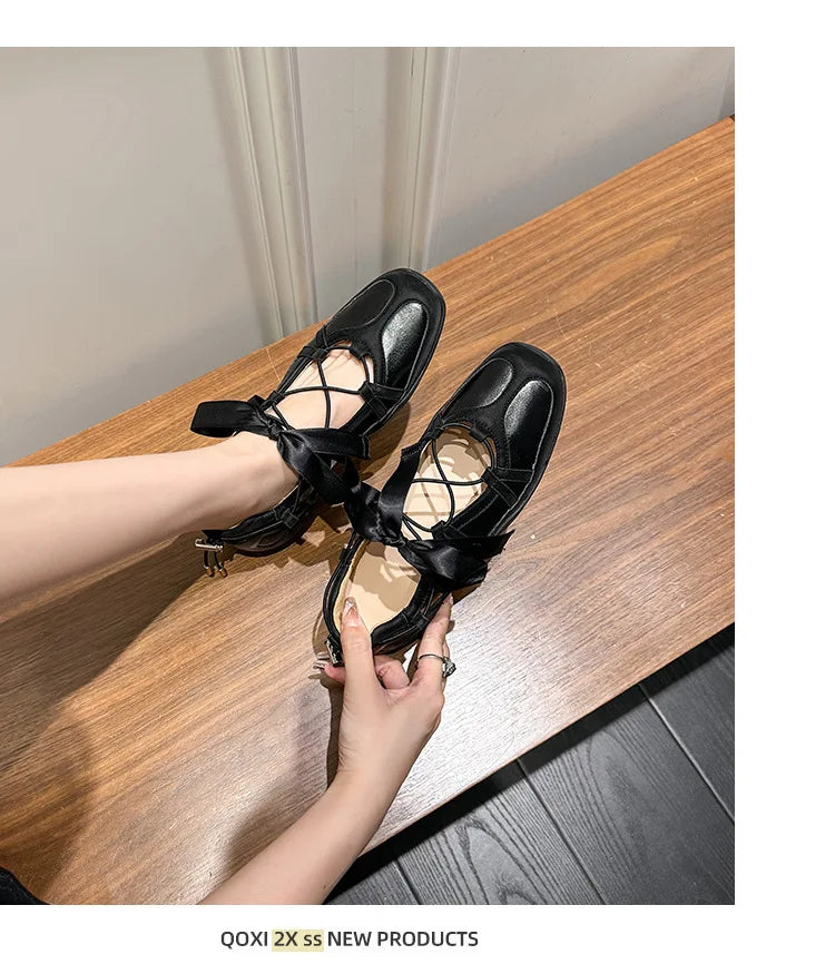 Ballet Flat Sneakers Women's Thick Bottom Bowknot Hollow Out Shoes Fashion Designer Mary Jane Ballet Comfort Shoes Female