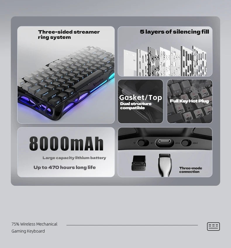 Gravastar 75k1 Mechanische Tastatur - RGB, BT, Alu, 2.4G