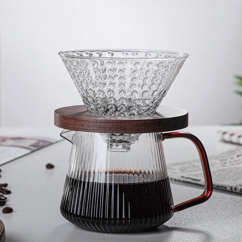 Vertical Striped Coffee Pot Glass Coffee Kettle V-shaped Spout Coffee Teapot Practical Coffeeware About 350ml/500ml Reusable