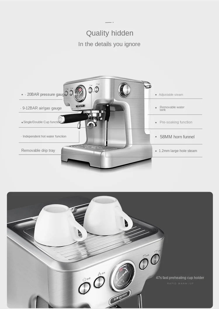 Italian American Automatic Coffee Machine Household Coffee Machine 20bar Extraction Concentration Optional Automatic Grinding
