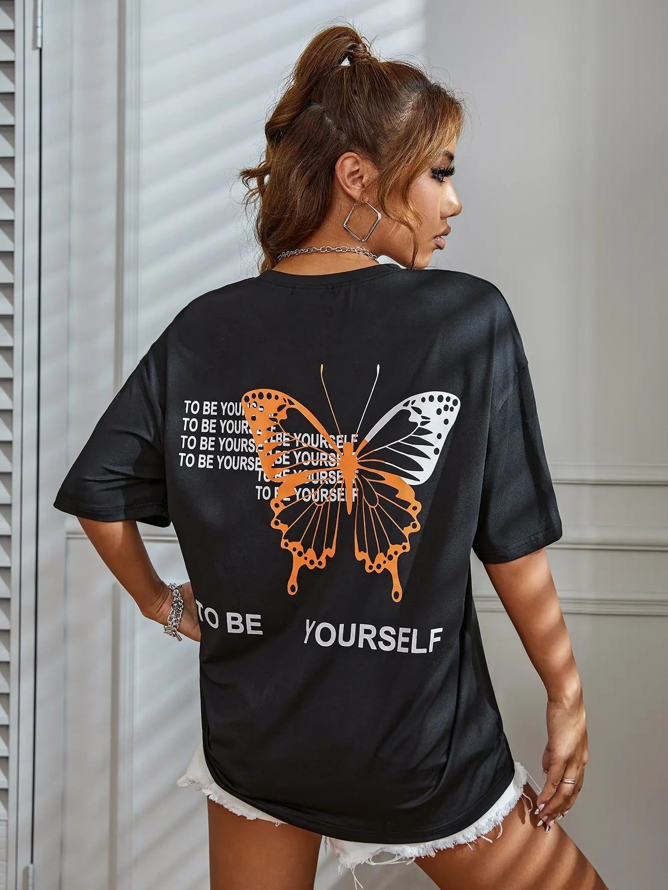 To Be Yourself Letter T-Shirts Women Street Funny Tshirt O-Neck Breathable Cotton Clothing Summer Fashion Casual T Shirt Female