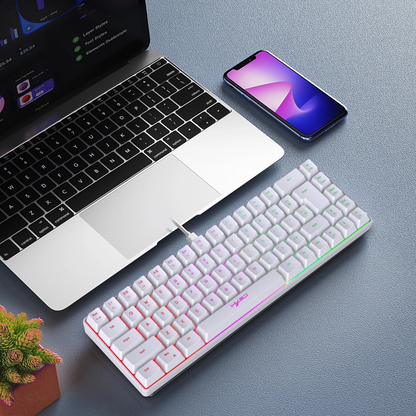 Gaming-Tastatur 2025: HXSJ 60% Percent Gaming Keyboard Ergonomische kleine Mini-Membran-Tastatur, komprimiert mit RGB-Hintergrundbeleuchtung für Windows-PC- und Laptop-Gaming