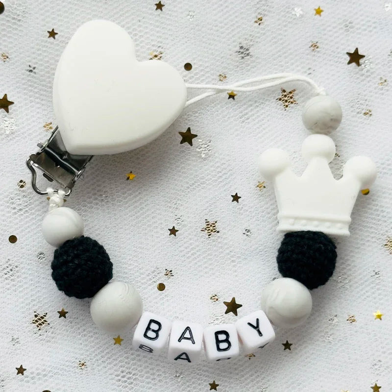 Nou personalizat nume personalizat suzetă clemă lucrată manual din lemn de fag lanț silicon coroană suport suzetă bebeluși jucărie de mestecat cadou de mestecat