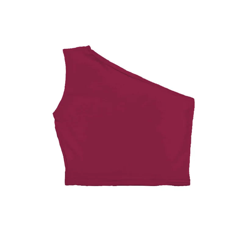 Women elegant Tank Top Off One Shoulder Slim Halter Backless Bare Midriff Camis Tube Top Female Sleeveless Cropped Vest - Golden Bridge Store