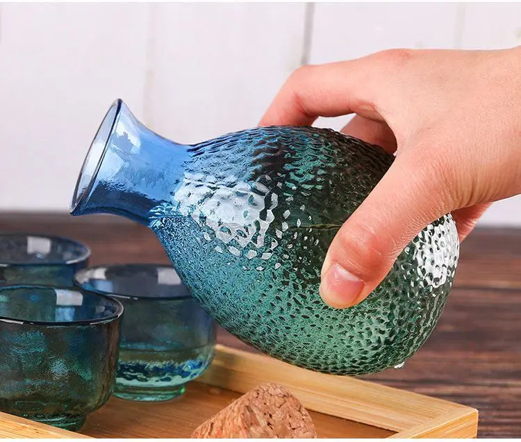 Japanese Hammer Pattern Glass Wine Set Sake Pot Set Cocktail Cup Heat-resistant Scalding Wine Pot Wine Dispenser