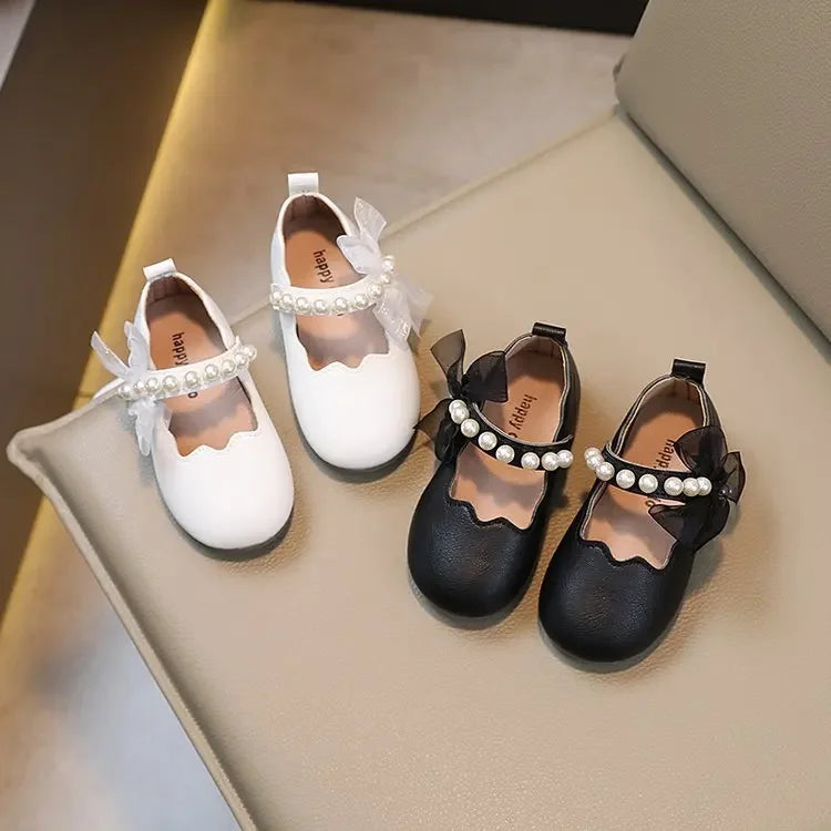 Mädchen Performance Schuhe 2025 - Frühling Herbst Baby Weiche Sohle Flats - Kinder Prinzessin Perlen Mary Janes mit Spitze Süß 7-13J