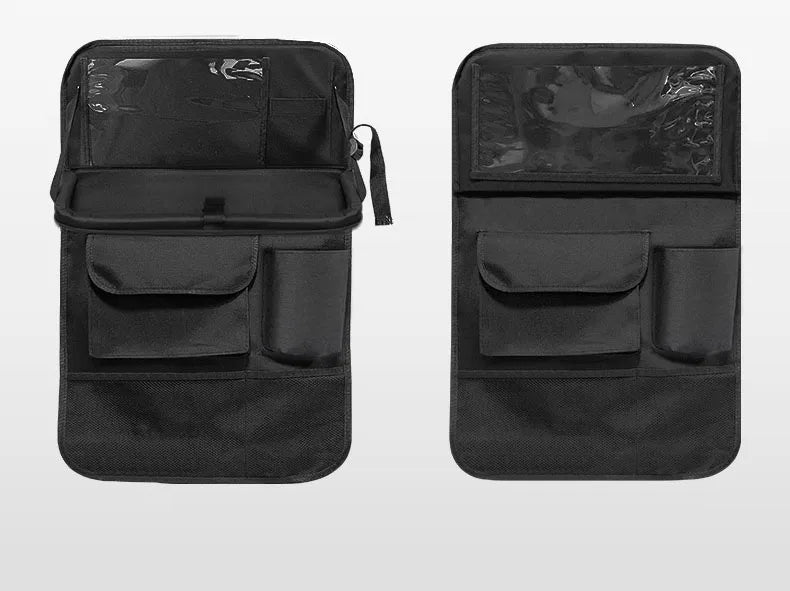 Car Seat Back Storage Bag Large Capacity Multi-Pocket Backseat Organizer Foldable Dining Table Tablet Tray Hanging Bag