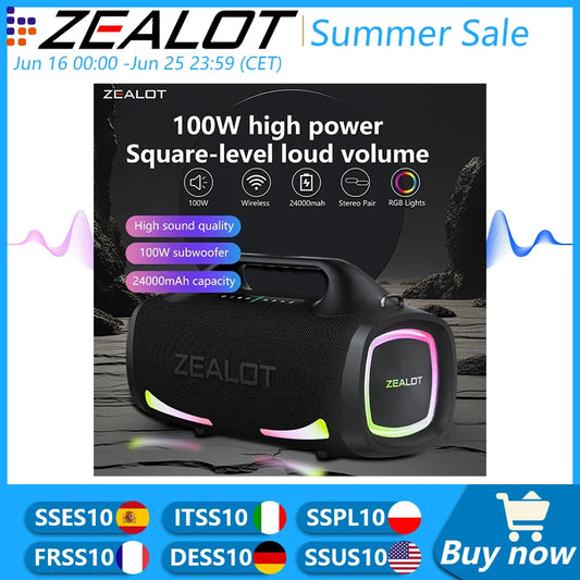 Bluetooth-Lautsprecher 2025: Zealot S79 100W Wireless Outdoor Portable Subwoofer HiFi Sound Collection