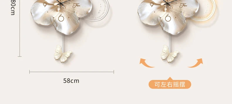 Cream Style Living Room Decoration with LED Light Wall Clock New Home Decor Creative Swinging Clock