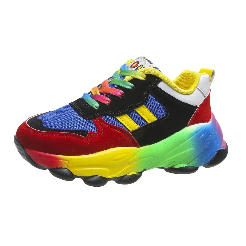 Damen Tennis Sneakers Casual Running Schuhe Rainbow Vulkanisierte Schuhe Schnürung Platform Schuhe Komfortabel