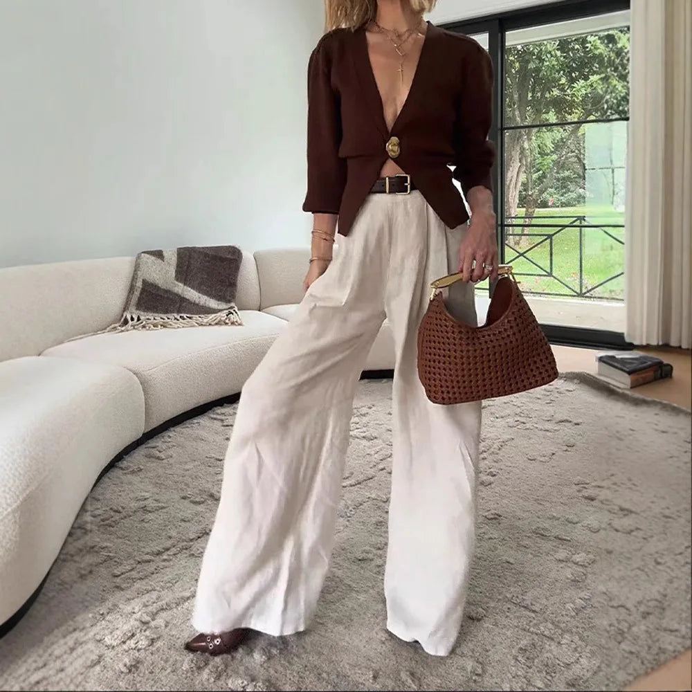 Luna Damen-Strickjacke V-Ausschnitt - Langarm, Knopf, M-L/XL