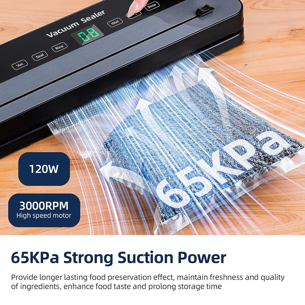 Electric Vacuum Sealer Machine Dry/Wet Food Packaging Seal To Keep Fresh Touch Buttons Digital Display Detachable Cleaning