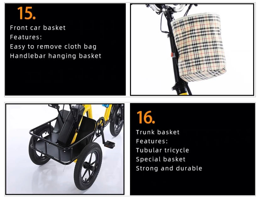 ETrike 14 Zoll Klapp Dreirad Elektro - 48V 350W 2 Sitzer