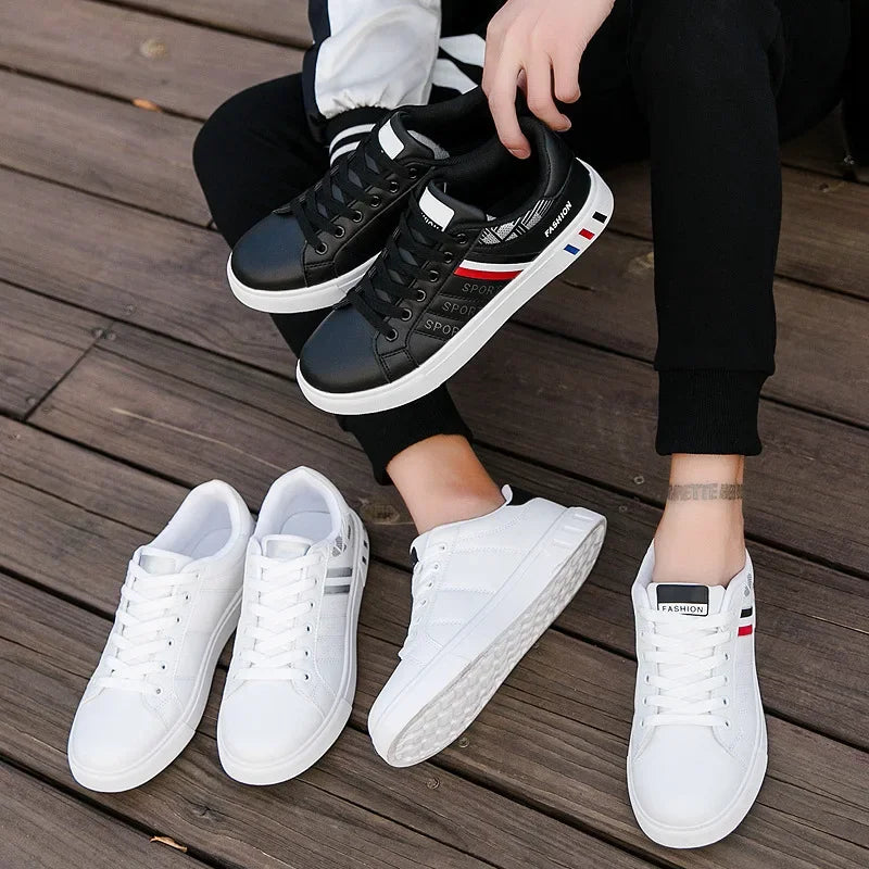 Men Shoes 2024 New White Fashion Sneakers Comfortable Leather Casual Flats for Male Plus Size Youth School Skateboard Sneakers