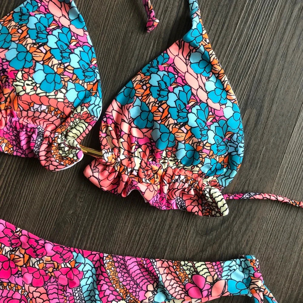 Bella Swim Push Up Bikini - Floral Print Cup B Größe S - Golden Bridge Store