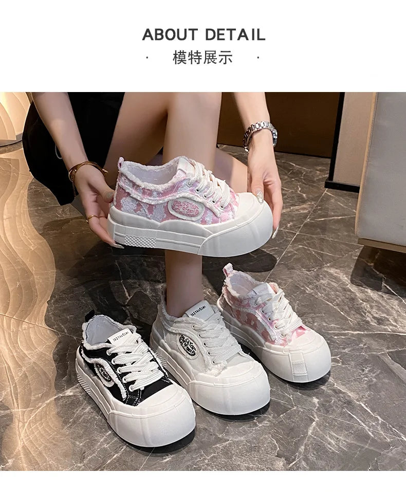 Womens Platform Sneakers White Tennis Shoes Woman Casual Low Top Fashion Chunky Canvas Sneakers 2025 New Spring Summer Trainers