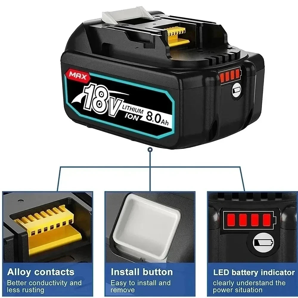 Makita 18V 8.0Ah Rechargeable Li-ion battery For Makita power tool 18 v Batteries BL1840 BL1850 BL1830 BL1860B LXT 400 + Charger