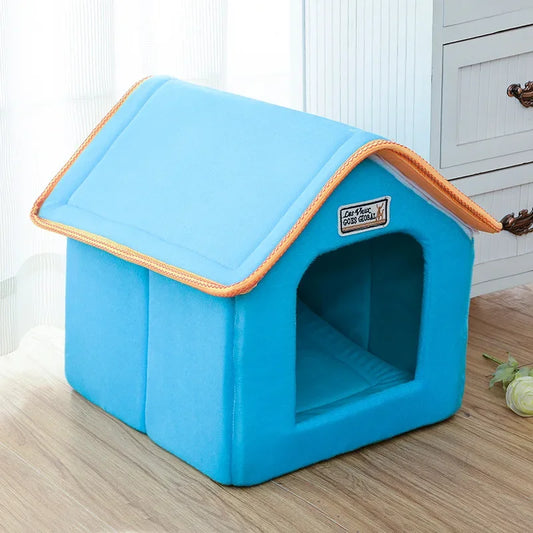 Winter Pet House Foldable Bed With Mat Soft Leopard Dog Puppy Sofa Cushion House Kennel Nest Dog Cat Bed For Small Medium Dogs